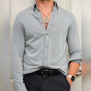 Express Men's Gray Checkered Button-Down Shirt